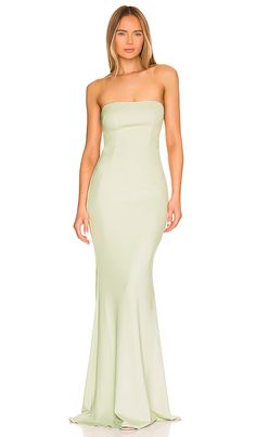 Find KATIE MAY Mary Kate Gown on Editorialist. Katie May Mary Kate Gown in Sage. - size XS (also in 6, L, M, S, XL, XXL) Katie May Mary Kate Gown in Sage. - size XS (also in 6, L, M, S, XL, XXL) Self: 98% poly 2% spandex Lining: 100% poly. Made in USA. Dry clean only. Fully lined. Hidden side zipper closure. Back draped cut-out. Mid-weight crepe fabric. Neckline to hem measures approx 57 in length. KATR-WD199. MWAC0095K. After receiving international praise for designing her younger sister's wed Semi Formal Outfits, Prom Dress Inspo, Katie May, Revolve Dresses, Pretty Prom Dresses, Prom Outfits, Mary Kate, Dresses Elegant, Hoco Dresses