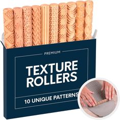 PREMIUM CLAY TEXTURE ROLLERS - Made from high-quality beech wood, these texture rollers are built for long-term durability. Their sturdy construction ensures they withstand regular use, whether you’re crafting with pottery clay, polymer clay, or other soft materials. Add depth and detail to your projects effortlessly with this set of uniquely designed rollers, perfect for creating intricate textures and patterns. VERSATILE 10-PACK FOR VARIED DESIGNS - This set includes 10 individual texture rollers, each featuring a unique pattern. Whether you’re aiming for fine details or bold impressions, these rollers provide a diverse range of textures to enhance any clay or pottery project. The wide variety ensures your creations remain distinct, allowing for limitless experimentation with designs and Slab Building Pottery, Clay Roller, Shaper Tools, Pottery Stamps, Clean Crafts, Clay Making, Clay Stamps, How To Make Clay, Clay Texture