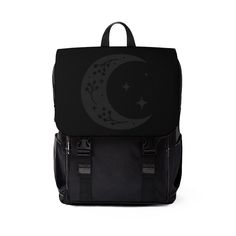 "This occult backpack in a classic shape with a front flap design is made of durable Oxford canvas. It has two slip interior pockets and one laptop sleeve in the main compartment, a front zipper pocket, and two side pockets. Perfect for anyone into the dark arts, astrology, heavy metal, sorcery, Wiccan, Wicca, black metal, satan, satanic arts, alchemy, Baphomet, blackcraft, magick, magic, horror movies and all things to do with the devil and hell. Goth Backpack Features: - Made of 24.34 oz. Oxford canvas - Flap with strap claps at the front - Adjustable shoulder straps - Black base and inside color - (L) 10.83\" x (W) 4.92\" x (H) 13.58\"" Goth Bags, Goth Backpack, Needy Streamer, Dark Arts, Black Goth, Shoulder Backpack, Outfit Goals, Backpack Purse, Gray Tshirt