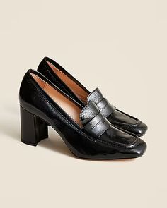 J.Crew: Maisie Loafer Heels In Crinkle Patent Leather For Women Winter Work Shoes, High Heel Loafers, Loafer Heels, Work Heels, Vintage Loafers, Heel Loafers, Hair Wrap Scarf, Sweater For Women, Loafer Sneakers