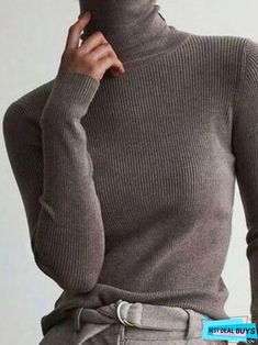 Khaki Basic Casual Turtleneck Knitted Long Sleeve Sweater Fitted Solid Color Sweater For Fall, Fitted Solid Color Fall Sweater, Fine Knit Long Sleeve Brown Turtleneck, Brown Fine Knit Long Sleeve Turtleneck, Brown Knitted Long Sleeve Turtleneck, Brown Knitted Turtleneck Top, Casual Turtleneck, Casual Knitwear, Knitted Long Sleeve