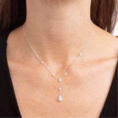 "- Lariat Necklace in Cartier Chain 925 Sterling Silver, with Genuine Zircon Details: Round Dots w/ 4mm, Small Teardrops with 5x3mm, Medium Teardrop with 6x4mm and Teardrop Pendant with 9x6mm - Stud Earrings in 925 Sterling Silver, Height 9mm and Width 6mm. - Bracelet in Cartier Chain 925 Sterling Silver, Length 6.5\", with Dainty Round Genuine Zircon Details, Diameter 4mm What Vivah has to offer: ♡ MINIMALIST JEWELRY - Elegant jewelry with sweet and special design, and they are a completely different style than your jewelry. The unique design can highlight your appearance, grasp everyone's eyes in the crowd.  ♡ PERFECT GIFT - Comes on a beautiful and elegant packaging. Perfect jewelry gifts for happy birthday, New Year, Valentine's Day, Mother's Day, Thanksgiving Day, Christmas, anniversa Sterling Silver Clavicle Chain Fine Jewelry, Delicate Drop Necklaces With Cubic Zirconia, Delicate Drop Necklace With Cubic Zirconia, Delicate Drop Cubic Zirconia Necklace, Delicate Drop-shape Cubic Zirconia Necklaces, Silver Pendant Lariat Necklace For Formal Occasions, Silver Dangle Jewelry With Delicate Chain, Fine Jewelry With Delicate Long Drop Chain, Silver Dangle Fine Jewelry