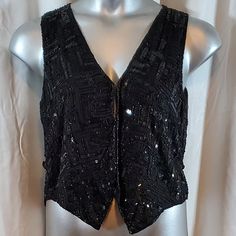 Black Silk Sequin Vest/Shirt Size Petite Medium 100% Silk From Smoke Free Pet Free Home Condition Is Pre-Owned Excellent Embroidered Denim Shirt, Purple Flannel, Sequin Vest, Long Sleeve Cotton Tops, Silk Vest, White Long Sleeve Blouse, Christmas Black, Flannel Women, Long Sleeve Flannel