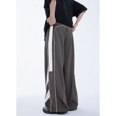 Water-Repellent Sports Patchwork Wide Leg Pants A Fabric: 90% Nylon+10% Spandex B Fabric: 55% Polyester+45% Nylon Size: S, M, L, XL Pants Type: Wide Leg Pants Multiple Color Selections: Black, Dark Gray  Season: Spring, Fall, Summer Full Length Nylon Sports Pants, Sportswear Bottoms With Contrast Color And Stretch, Moisture-wicking Nylon Full Length Pants, Sporty Stretch Bottoms With Contrast Color, Gray Nylon Bottoms For Streetwear, Sports Bottoms With Contrast Panels And Stretch, Sporty Stretch Pants With Contrast Color, Full-length Nylon Athleisure Pants, Full Length Nylon Athleisure Pants