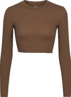 Fitted Crop Top T-shirt For Fall, Fitted Brown Solid Color Top, Fitted Solid Brown Tops, Basic High Stretch Tops For Fall, Solid Color Fitted Top For Fall, Solid Color Stretch Crop Top, Fitted Solid Color Top For Fall, Solid Stretch Crop Top, Solid Color Fitted Crop Top