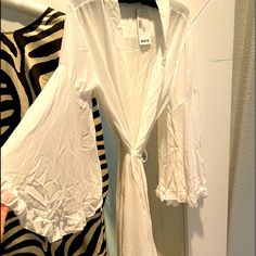 Poolside Or City Over Shorts This Is Very Feminine And Pretty Szl 10-12wrinkly From Storage But Never Worn! Too Many Go See All My Others!!! White Chiffon, Bell Sleeve, Womens Swim, Bell Sleeves, Cover Up, Color White, Chiffon, Womens Sizes, Angel