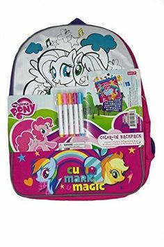 a pink backpack filled with markers and pencils