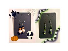 Handmade Halloween dangle earrings. Cute and unique. Beetlejuice-inspired and regular skull earrings with basic black and orange Halloween colors. Beetlejuice Earrings Diy, Beetlejuice Earrings, Halloween Colors, Earrings Diy, Skull Earrings, Earrings Cute, Black And Orange, Halloween Coloring, San Antonio Tx