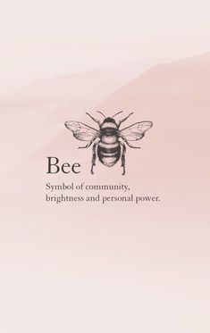 the bee symbol is shown in black and white on a pink background with an inscription below it