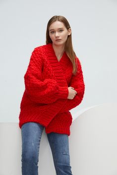 "Oversize cardigan gives you cozy feel and stylelish looking! Feastures: * Open front cardigan * Oversize looking * Drop-shoulder sleeves * 100% pure Australian chunky wool yarn - soft and cozy, no itchy at all! Size: S/ M(us 4-8) L/XL(10-16). Pls. choose size and color options. Size Measurements: S/M: chest 52\"(132cm), length -26\"(66cm) L/XL: chest 55\"(140cm), length- 28\"(70cm) If you want it in different size or measurements, pls. leave the note or convo me so I can make a special listing Oversized Red Sweater, Long Cable Knit Cardigan, Oversize Cardigan, Woman Sweater, Sweater Chunky, Cardigan Oversized, Oversize Women, Sweater Fits, Chunky Wool