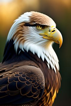 an eagle is standing with its head turned to the side