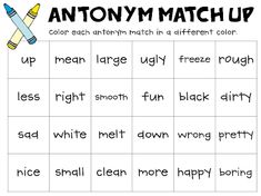 an antony match up game with words and pictures