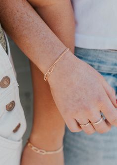 One of you takes an hour to get ready. The other one watches TikTok while they wait. Opposites attract and we're here for it! 6mm Twist Oval Cable Chain + 2.3mm Curb Chain. Bracelet is adjustable from 6.5 - 7". Available in 14kt Gold Fill. Shop our complete Friendship Collection. Handmade in Eau Claire, WI. Our jewelry is handmade so each piece will be unique and may vary slightly from what is pictured. Copper Uses, Everyday Wear Jewelry, Curb Chain Bracelet, High Maintenance, Opposites Attract, Jewelry Cleaner, Curb Chain, 14kt Gold, Cable Chain