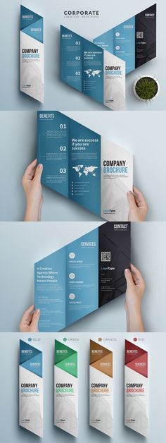 several different types of brochures are shown in this graphic design style, including one with