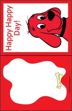 a red and white birthday card with a cartoon dog on it's face, the words happy birthday