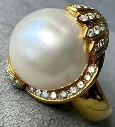 HUGE $6500 18K Yellow Gold Baroque Pearl Diamond Crown Vintage Cocktail Ring 7.5 | eBay Luxury White Rings For Evening, Luxury White Evening Rings, Luxury High Luster Pearl Ring For Formal Occasions, Luxury Pearl Ring For Evening, Classic White Evening Rings, Luxury High Luster Rings For Formal Occasions, Elegant Yellow Gold Ring With Certificate Of Authenticity, Exquisite Pearl Ring For Formal Occasions, Elegant Formal Rings With High Luster