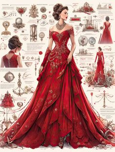 Red Fantasy Gown, Birthday Guest Outfit, Red Summer Wedding, Summer Wedding Guest Outfit, Wedding Guest Outfit Ideas, Dreamy Gowns, Red Wedding Dress, Summer Wedding Guest, Clothing Design Sketches