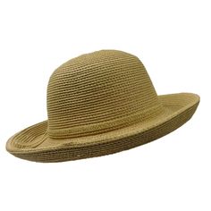 Medium, 3" wide turned up brim. Shapeable brim. Soft paper braid hat. Self-tie. One size fits most. 65% paper straw, 15% polyester, 25% cotton. Short Brim Hat With Uv Protection For Travel, Lightweight Wide Brim Hat With Uv Protection, Solid Fedora Sun Hat For Outdoor, Lightweight Wide Brim Bucket Hat For Travel, Lightweight Travel Hat With Curved Brim, Lightweight Travel Hat With Short Brim, Solid Color Fedora Sun Hat For Outdoor, Lightweight Wide Brim Summer Hat, Lightweight Short Brim Hat For Travel