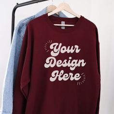 Custom Print Cotton Crew Sweatshirt, Cotton Crew Neck Sweatshirt With Custom Print, Customizable Red Crew Neck Sweatshirt, Customizable Cotton Crew T-shirt, Custom Print Cotton Crew Neck Sweatshirt, Maroon Sweatshirt, Gildan Sweatshirt, Sweatshirt Mockup, Gildan Sweatshirts