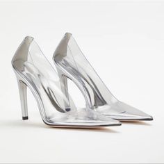 Good American | Cinder-F*Cking-Rella Cindy Pointed Toe Pump Glass Heels | 8.5 Nib. Comes With Dust Bag. 4.5” Heels. Transparent Plastic Shoe Exterior. Box Is In Rough Shape. Slip On A Shoe That’s Crystal Clear And Totally Hot. Don’t Miss Out On This Iconic Clear Heel Moment. Now Featuring Statement Gemstones Fit For A Queen. Translucent Color Sexy Stiletto Heel Cloud Sole For All Day Comfort Clear Cinderella Shoes, Cinderella Heels, Clear Pumps, American Shoes, Glass Heels, Snake Heels, Lucite Heels, Pointy Toe Heels, Pumps Heels Stilettos