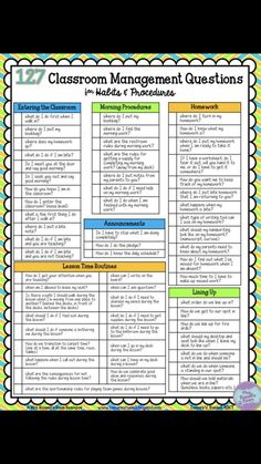 the classroom management question sheet for students