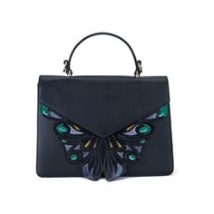 Wings Black Shoulder Bag. Perfect Organization, Wings Black, Trendy Shoulder Bag, Unique Purses, Painting Leather, Black Shoulder Bag, Effortless Elegance, Butterfly Wings, Chic Design