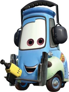 a cartoon car with headphones on and a microphone attached to it's side