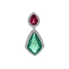 2.68 CTS fancy cut emerald tourmaline pendant 18k white gold, Diamond accent gold pendant jewelry, Green pink gemstone pendant necklace gold STONE DETAILS : ❋ Stone : Emerald, Tourmaline ❋ Stone Size : 10x15 MM, 7x5 MM ❋ Stone Weight : 2.68 Cts., 0.68 Cts Approx. ❋ Stone Shape : Fancy , Pear Cut ❋ Stone Type : Natural ❋ Diamond Weight : 0.31 Cts. Approx. ❋ Diamond Shape : Round Cut  ❋ Diamond Color-Clarity : FG-VSSI ❋ Diamond Type : Natural METAL DETAILS : ❋ Metal Purity : Solid 18K Gold ❋ Metal Fine Jewelry In White Gold With Tourmaline, Fine Jewelry Tourmaline Pendant, Emerald Pendant Gemstone, Pear-shaped Tourmaline Jewelry As A Gift, Pear-shaped Tourmaline Jewelry Gift, Pear-shaped Tourmaline Jewelry For Gift, Pear-shaped Tourmaline Gemstone Jewelry, Elegant Pear-shaped Tourmaline Jewelry, Gift Pear-shaped Tourmaline Jewelry