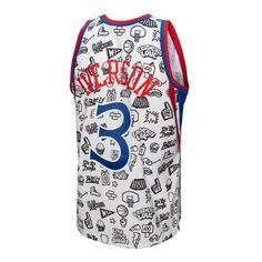 Upgrade your Philadelphia 76ers jersey collection with this Allen Iverson 1996/97 Swingman Jersey from Mitchell & Ness. The lightweight design and mesh fabric keep you cool and comfortable, while the bold Philadelphia 76ers graphics show your support for the best team in the league. Officially licensed Swingman Throwback Material: 100% Polyester Side splits at waist hem Machine wash, tumble dry low Imported Sleeveless Brand: Mitchell & Ness Embroidered fabric appliques Embroidered applique j Collegiate Sleeveless Jersey For Streetwear, Sleeveless Cotton Jersey For Streetwear, Cotton Sleeveless Jersey For Streetwear, Casual Sleeveless Cotton Jersey, Sleeveless Streetwear Jersey With Letter Print, Sleeveless Jersey For Streetwear, Sleeveless Streetwear Jersey, Throwback Streetwear Jersey With Graphic Print, Throwback Graphic Print Jersey For Streetwear