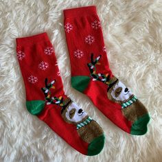 Bnwts. One Size Fits Most. Christmas Crew Socks. Red Socks For Winter Gift, Red Socks For Winter Gifts, Red Winter Socks As Gift, Red Socks As Winter Gifts, Cozy Christmas Socks For Gifts, Cozy Christmas Gift Socks, Casual Red Christmas Socks, Multicolor Christmas Socks For Stocking Stuffers, Birkenstock With Socks