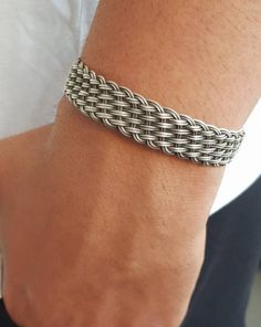 1000K Silver Artisan Crafted Elegant Mens Bracelet With 925K - Etsy Turkey Mens Silver Chain, Personalized Silver Bracelets, Knitted Jewelry, Make Him Feel Special, Chain Bracelet Silver, Men Chain, Knit Jewelry, Silver Chain For Men, Bracelet Viking