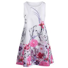 Floral Print Sleeveless Round Neck Dress - Multi - 5X27523313 - Women's Clothing  #WomensClothing #Women's #Clothing Flounce Pattern, Summer Prom Dress, Butterfly Print Dress, Long Slip Dress, White Slip Dress, Printed Casual Dresses, Flower Print Dress, Round Neck Dresses, Short Sleeve Pattern