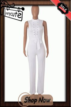 Elegant O Neck Sleeveless Lace Up Straight Jumpsuit 1 Million, Shop Now, Jumpsuit, Lace Up, Lace