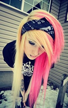 Pink And Yellow Hair, Emo Mode, Pink Hair Dye, Snakebites