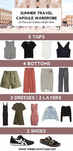 the ultimate travel capsule wardrobe for women and men in four different colors, sizes, and styles