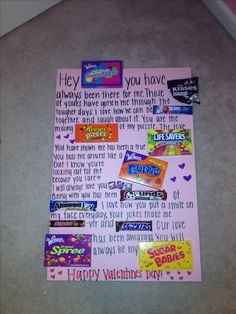 a valentine's day card with candy on it