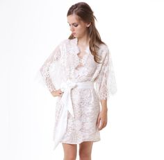 So pretty. Bridal Kimono Robe, Silk Bridal Robe, Silk Bridesmaid Robes, Bridal Robe Lace, Bridal Kimono, Lace Coat, Swan Queen, Lace Silk, Lace Kimono