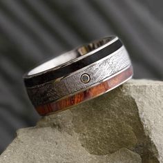 Black Diamond Men's Wedding Band With Meteorite & Obsidian - Jewelry by Johan Inlay Wedding Band, Alternative Men, Gibeon Meteorite, Meteorite Jewelry, Jewelry By Johan, Black Diamond Jewelry, Mens Diamond Wedding Bands, Meteorite Ring, Titanium Rings