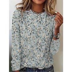 Fabric:Polyester; Sleeve Length:Long Sleeve; Look After Me:Washable,Machine wash; Gender:Women's; Style:Basic; Elasticity:Stretchy; Tops Type:T shirt Tee; Occasion:Casual,Daily; Top Length:Regular; Fit Type:Loose Fit; Pattern:Flower; Design:Print,Patchwork; Neckline:Round Neck; Listing Date:10/28/2022; Clothing Length:; Bust:; Sleeve:; Print Type:3D Print Cowgirl Closet, Cat Communication, Closet Clothes, Raspberry Recipes, Long Sleeve Tops Casual, Floral Retro, Simple Shirts, Blue Style, Pinterest Board