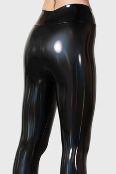 Darkwaves & Raves Leggings | Killstar Metallic Shiny Fitted Leggings, Iridescent Fitted Disco Bottoms, Pvc Leggings, Leather Leggings Fashion, Vinyl Leggings, Latex Lady, Shiny Pants, Latex Leggings, Hip Style