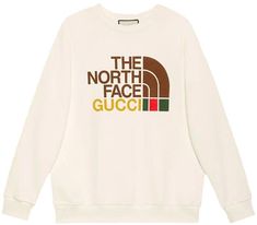 North Face X Gucci, Designer Sweatshirts, Face Logo, Cotton Pullover, Beige Sweater, White Sweatshirt, Cotton Sweater, The North Face Logo, Crew Neck Sweater