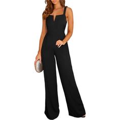 - Color: Sleeveless Black - Material:100% Polyester. This Women's Jumpsuit Is Made Of Comfortable And Light Fabric, Which Can't Be Seen Through. - Women's Casual And Elegant Jumpsuit Feature: One Piece Sleeveless Jumpsuits, Solid Color, High Waist, Wide Leg, Elastic Shoulder Strap, Small V-Neck Design, Fashionable And Elegant Style. - The Design Of High Waist And Long Straight Trousers Can Stretch The Overall Proportion Visually, And Wide Legs Are More Suitable For Wearing In Summer. - The Fashi Overalls For Wedding Guest, Sleeveless Black Overalls For Workwear, Black Sleeveless Overalls For Work, Black Sleeveless Workwear Overalls, Sleeveless Jumpsuits And Rompers For Evening, Sleeveless Black Overalls For Spring, Casual Strapless Jumpsuit For Evening, Solid Strapless Sleeveless Jumpsuit For Night Out, Strapless Sleeveless Jumpsuit For Night Out