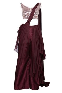 Shop for Masumi Mewawalla Maroon Dupion Pant Saree With Embroidered Blouse for Women Online at Aza Fashions Maroon Embroidery, Wine Pants, Pant Saree, Dhoti Saree, Embroidered Motifs, Embroidery Hand, Blouse For Women, Fashion App, Blouse Online