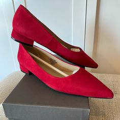 Nwb Madeleine Red Suede Heels Size 9 1/2; Never Worn; Perfect Condition; Original Box Classic Red Court Shoes Medium Width, Red Fitted Block Heel Shoes, Fitted Red Block Heels, Red Low Heel Court Shoes, Red Court Shoes Medium Width For Formal Occasions, Red Medium Width Court Shoes For Formal Occasions, Formal Red Court Shoes, Red Pointed Toe Court Shoes Medium Width, Classic Red Heels, Medium Width