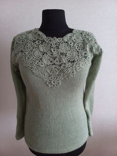 Crocheted sweater women.Woolen women's creations sweater. Crocheted pullover sweater.Irish Lace blouse women.Handmade sweater. Unique womwn's sweater. Size: XL Chest: 39,3'inches/100cm Waist: 36,2'inches/92cm Length: 21,6inches/55cm Material: half wool. Care: Handwash 30*C Push-ups with hands. An elegant crocheted sweater is not just a garment; it is a testament to the craftsmanship, passion, and artistry of its creator. It embodies a fusion of warmth, softness, elegance, and uniqueness--a weara Elegant Knitted Sweater For Winter, Handmade Long Sleeve Crochet Top, Winter Knit Tops With Crochet Lace, Crochet Lace Knit Winter Tops, Winter Crochet Lace Knit Top, Fall Crochet Lace Crew Neck Sweater, Knit Sweater With Crochet Lace Crew Neck, Crochet Lace Knit Sweater With Crew Neck, Fitted Crochet Sweater With Crew Neck