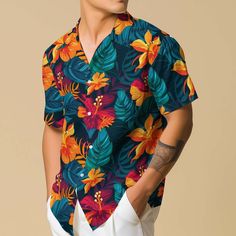 Introducing our Hawaiian Shirt for men, featuring vibrant floral patterns and a comfortable button-up design, perfect for the travel-loving boho enthusiast. This retro vacation wear blends style and comfort effortlessly, making it an ideal casual button-down choice for those seeking laid-back charm with a touch of nostalgia. 𝐃𝐄𝐓𝐀𝐈𝐋𝐒 🌴95% Polyester | 5% Spandex 🌴Boxy fit, straight cut 🌴Runs large, check your measurements against size chart 🌴Includes Chest Pocket 🌴Colors may appear dif Summer Multicolor Printed Shirt, Multicolor Printed Summer Shirt, Multicolor Floral Print Beach Shirt, Vacation Multicolor Print Shirt With All Over Print, Summer Floral Print Multicolor Shirt, Summer Multicolor Floral Print Shirt, Casual Multicolor Hawaiian Shirt With Hibiscus Print, Casual Multicolor Print Hawaiian Shirt With Short Sleeves, Multicolor Casual Hawaiian Shirt With Hibiscus Print