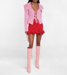 Patent Leather Knee High Boots in Pink - Blumarine | Mytheresa Leather Knee High Boots, Knee High Leather Boots, Cashmere Cardigan, High Heel Boots, High Boots, Knee High Boots, Calf Leather, Designing Women, Knee High