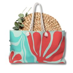 This beach bag from the Kauai Flower Market is a stylish weekender tote bag with a Hawaii-styled Matisse print, perfect for beach outings or shopping trips. 𝗗𝗘𝗧𝗔𝗜𝗟𝗦  🌺 100% Spun Polyester  🌺 Rope handles  🌺 Cream sheeting interior lining  🌺 One size: 24" x13" (60.9 cm x 33 cm)  🌺 Assembled in the USA from globally sourced parts   𝗛𝗢𝗪 𝗧𝗢 𝗢𝗥𝗗𝗘𝗥  1. Select Quantity  2. Select Color/Size Options (if applicable)  3. Enter personalization (if applicable) 4. Add to Cart & Checkout Beachy Weekend Tote Bag, Summer Tote Bag For Weekend, Casual Green Canvas Beach Bag, Red Large Capacity Beach Bag For Vacation, Large Capacity Beach Bag For Summer Weekend, Large Capacity Red Beach Bag For Vacation, Large Canvas Beach Bag For Weekend, Large Capacity Beach Bag For Weekend Vacation, Summer Weekend Shoulder Beach Bag