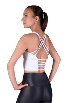 No wardrobe is complete without a white crop top like this stunning piece. Designed with active women in mind, our Finesse bra is the mother of all sporty yet cute crop tops. Its moisture-wicking fabric makes this bra the perfect gym companion, while its delicate back detail will look excellent teamed with relaxed evening wear. Product details - Wear it as a crop top or a medium support sports bra - Removable pads - 4-way stretch design - High neck design adds coverage - Flattering back strap de Best Sports Bras, White Crop Top Tank, Medium Support Sports Bra, High Neck Designs, Liquid Leggings, Workout Crop Top, Crop Top Bra, Amazon Store, Yoga Gym