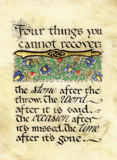 an old book with writing on it and the words four things you cannot't recover